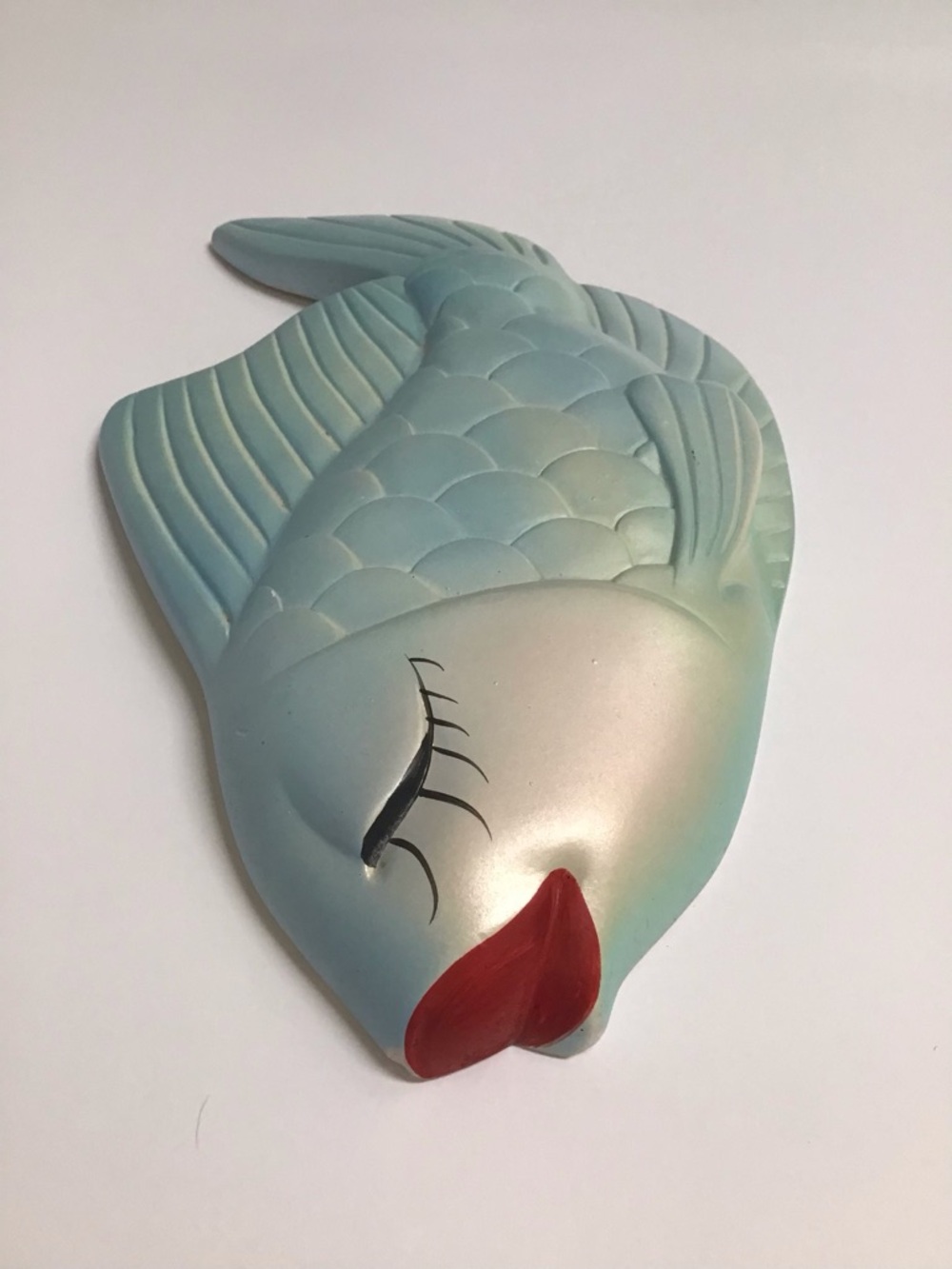 Miller Studio Chalkware Fish Bath Wall Decor Blue Green Red Lips 1960s Vintage - Picture 2 of 16